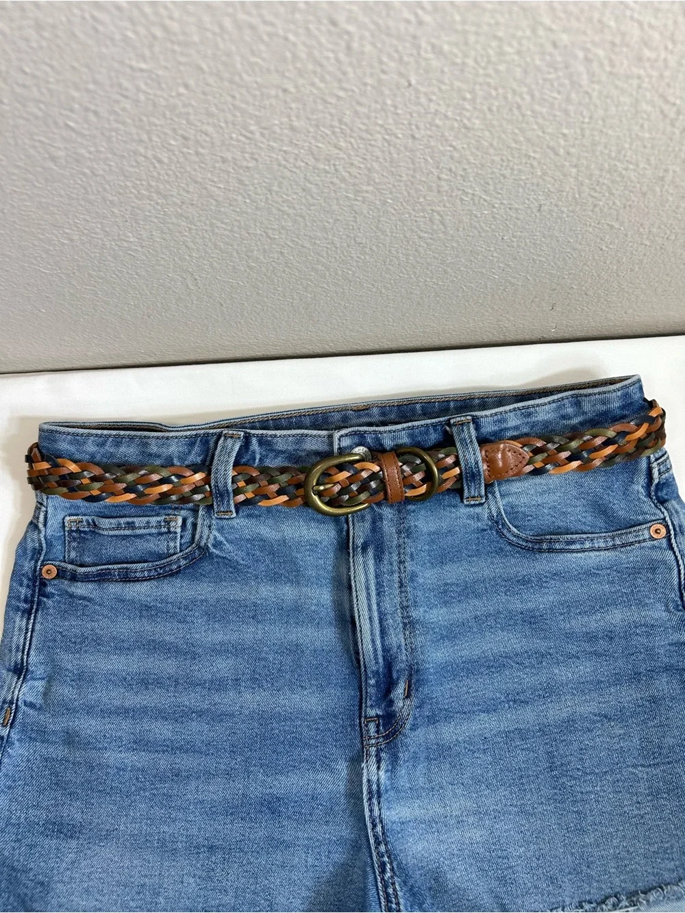 Braided Earthy Bohemian‎ Brass Buckle Adjustable No Holes Woven Leather Belt M-L